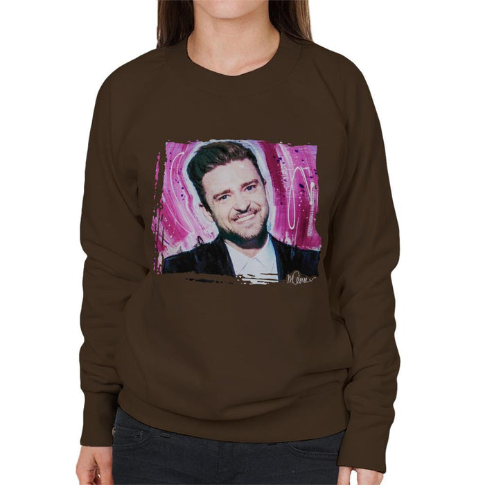 Sidney Maurer Original Portrait Of Justin Timberlake Smile Womens Sweatshirt - Womens Sweatshirt