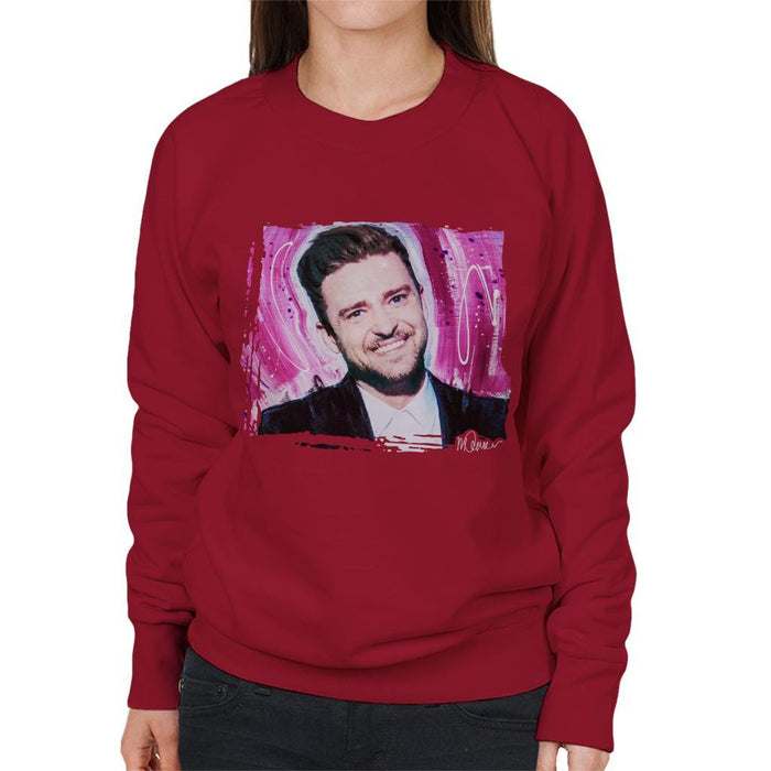 Sidney Maurer Original Portrait Of Justin Timberlake Smile Womens Sweatshirt - Womens Sweatshirt