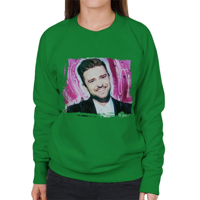 Sidney Maurer Original Portrait Of Justin Timberlake Smile Womens Sweatshirt - Womens Sweatshirt