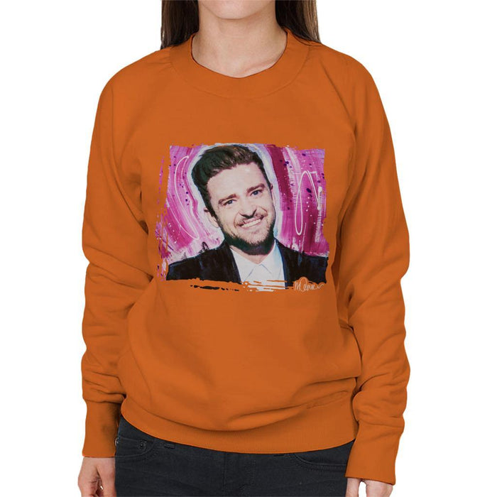 Sidney Maurer Original Portrait Of Justin Timberlake Smile Womens Sweatshirt - Womens Sweatshirt
