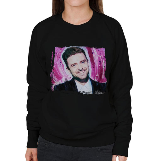 Sidney Maurer Original Portrait Of Justin Timberlake Smile Womens Sweatshirt - Womens Sweatshirt