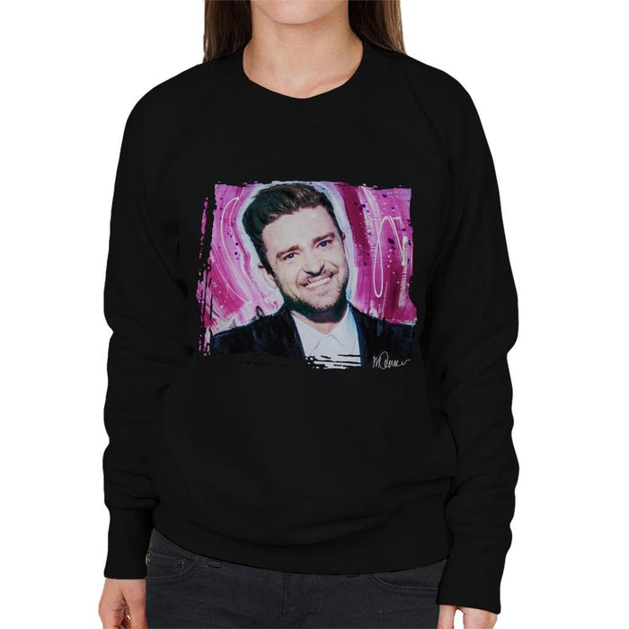 Sidney Maurer Original Portrait Of Justin Timberlake Smile Womens Sweatshirt - Womens Sweatshirt