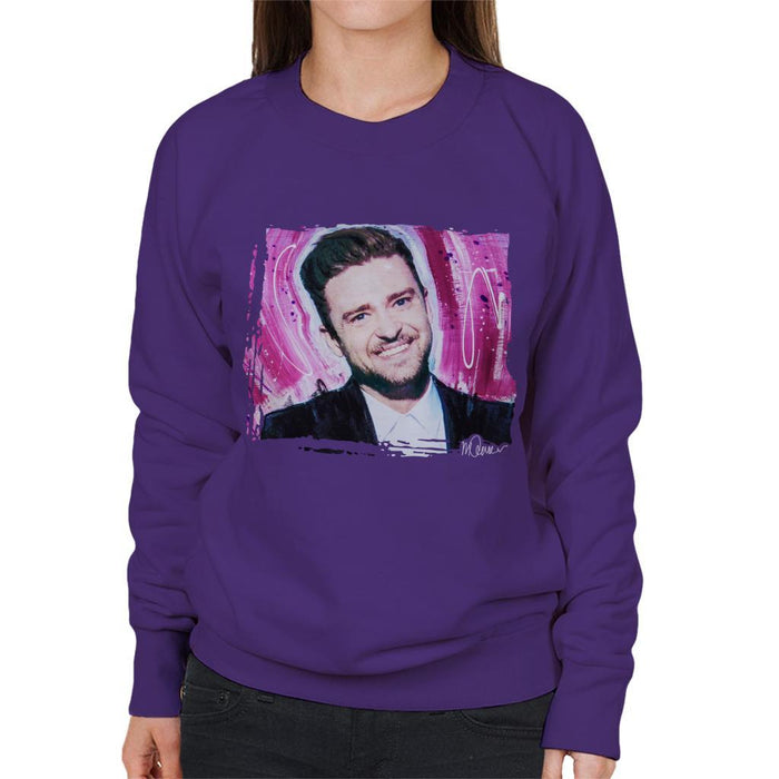 Sidney Maurer Original Portrait Of Justin Timberlake Smile Womens Sweatshirt - Womens Sweatshirt