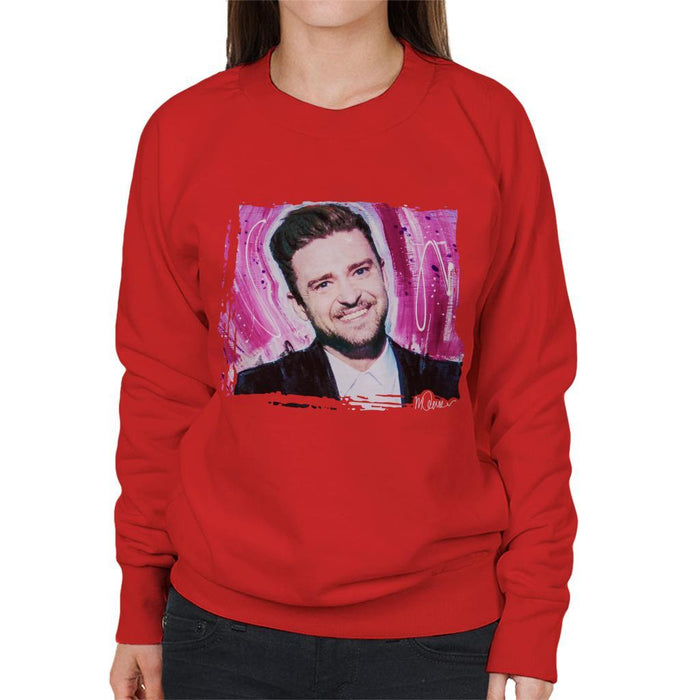 Sidney Maurer Original Portrait Of Justin Timberlake Smile Womens Sweatshirt - Womens Sweatshirt