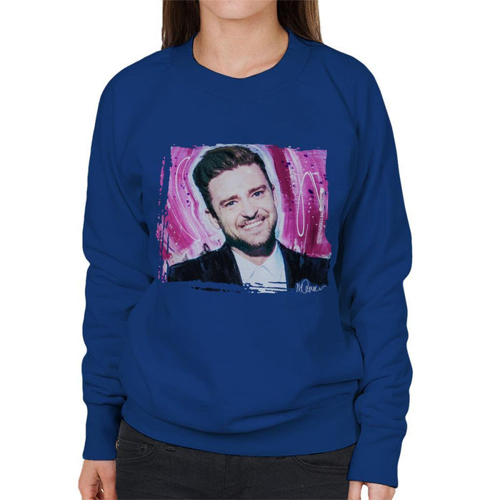 Sidney Maurer Original Portrait Of Justin Timberlake Smile Womens Sweatshirt - Womens Sweatshirt