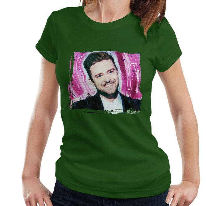 Sidney Maurer Original Portrait Of Justin Timberlake Smile Womens T-Shirt - Womens T-Shirt