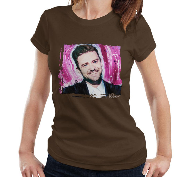 Sidney Maurer Original Portrait Of Justin Timberlake Smile Womens T-Shirt - Womens T-Shirt