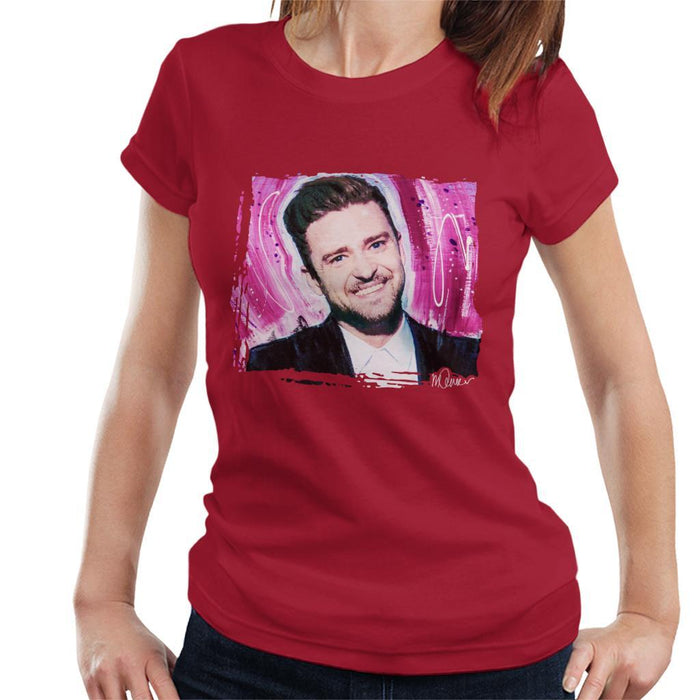 Sidney Maurer Original Portrait Of Justin Timberlake Smile Womens T-Shirt - Womens T-Shirt