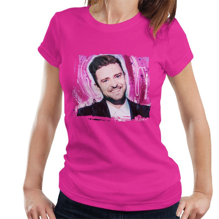 Sidney Maurer Original Portrait Of Justin Timberlake Smile Womens T-Shirt - Womens T-Shirt