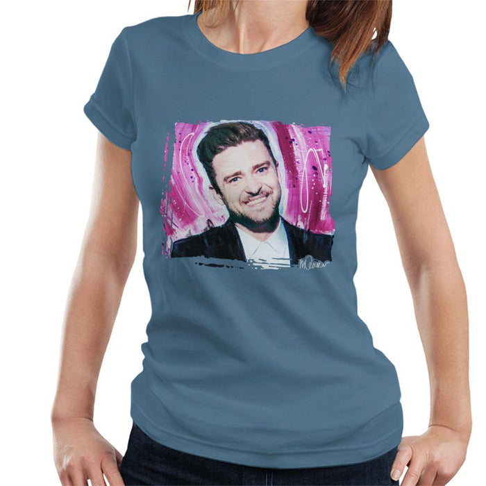 Sidney Maurer Original Portrait Of Justin Timberlake Smile Womens T-Shirt - Womens T-Shirt