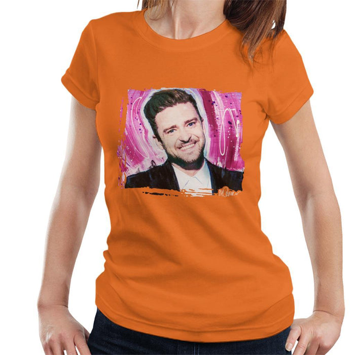 Sidney Maurer Original Portrait Of Justin Timberlake Smile Womens T-Shirt - Womens T-Shirt