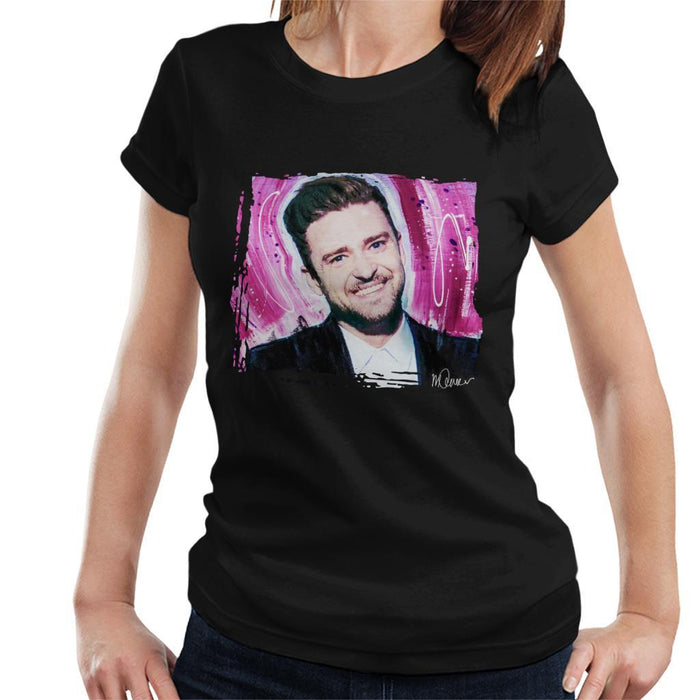 Sidney Maurer Original Portrait Of Justin Timberlake Smile Womens T-Shirt - Womens T-Shirt