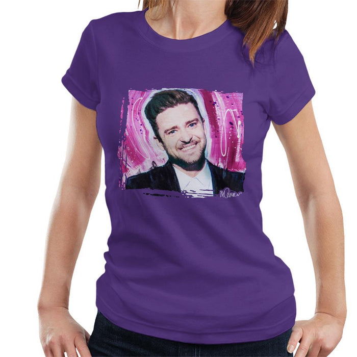 Sidney Maurer Original Portrait Of Justin Timberlake Smile Womens T-Shirt - Womens T-Shirt