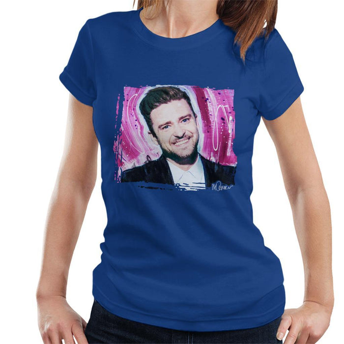 Sidney Maurer Original Portrait Of Justin Timberlake Smile Womens T-Shirt - Womens T-Shirt