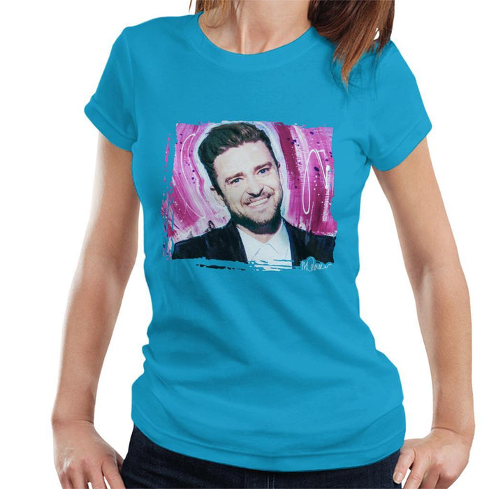 Sidney Maurer Original Portrait Of Justin Timberlake Smile Womens T-Shirt - Womens T-Shirt