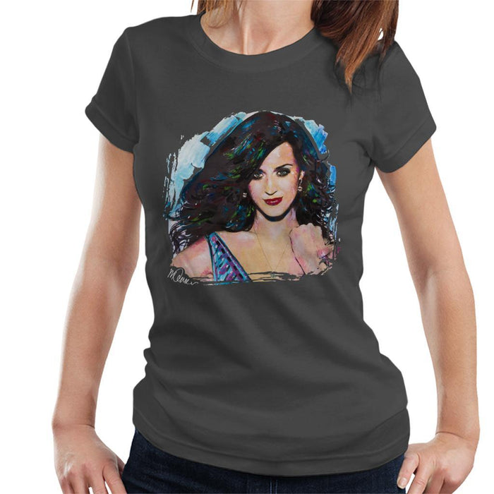 Sidney Maurer Original Portrait Of Katy Perry Long Hair Womens T-Shirt - Womens T-Shirt