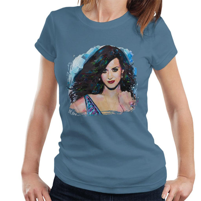 Sidney Maurer Original Portrait Of Katy Perry Long Hair Womens T-Shirt - Womens T-Shirt