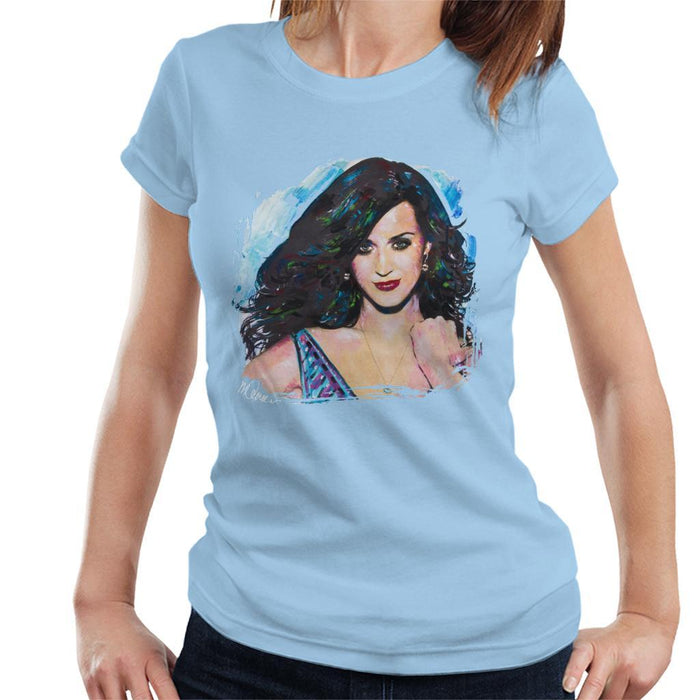 Sidney Maurer Original Portrait Of Katy Perry Long Hair Womens T-Shirt - Womens T-Shirt