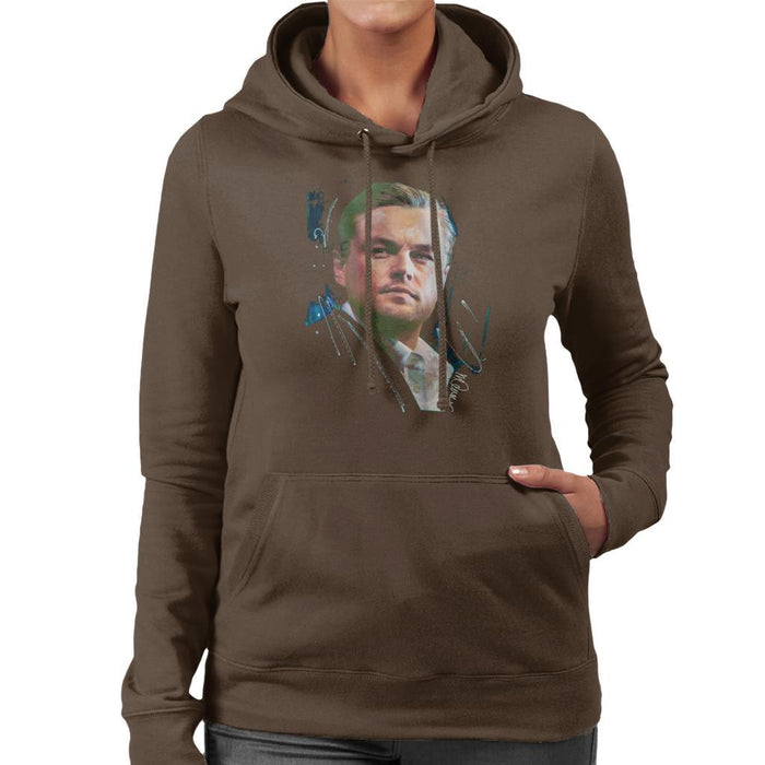 Sidney Maurer Original Portrait Of Leonardo DiCaprio Stare Womens Hooded Sweatshirt - Womens Hooded Sweatshirt