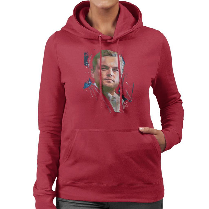 Sidney Maurer Original Portrait Of Leonardo DiCaprio Stare Womens Hooded Sweatshirt - Womens Hooded Sweatshirt