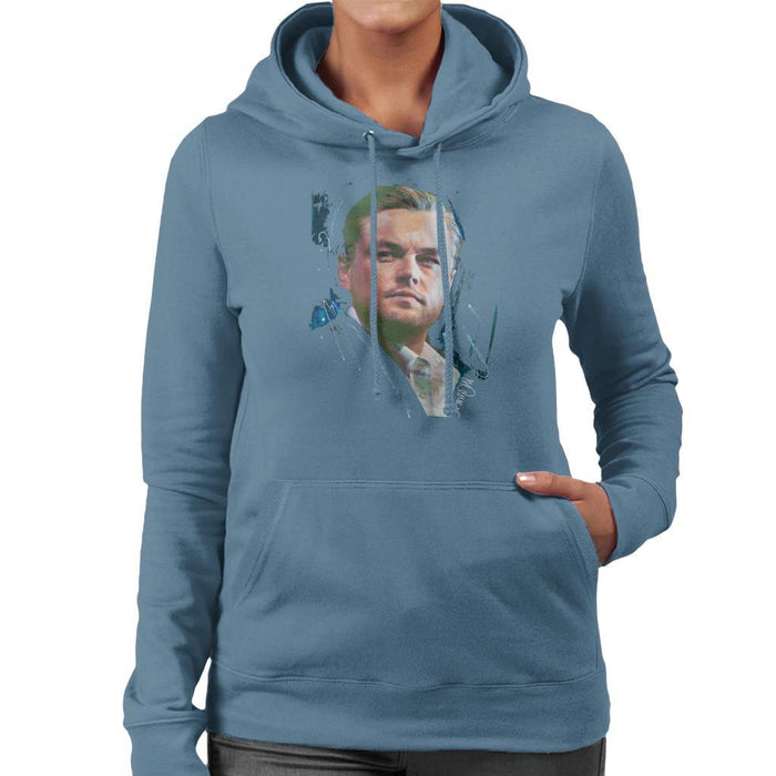 Sidney Maurer Original Portrait Of Leonardo DiCaprio Stare Womens Hooded Sweatshirt - Womens Hooded Sweatshirt