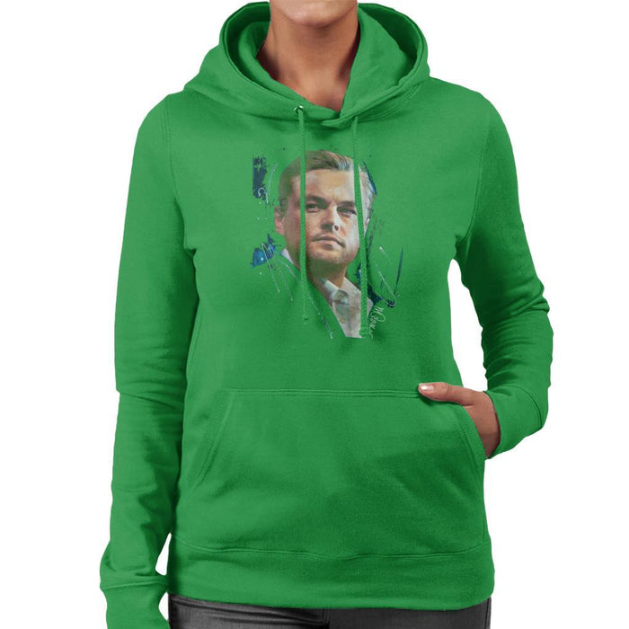 Sidney Maurer Original Portrait Of Leonardo DiCaprio Stare Womens Hooded Sweatshirt - Womens Hooded Sweatshirt