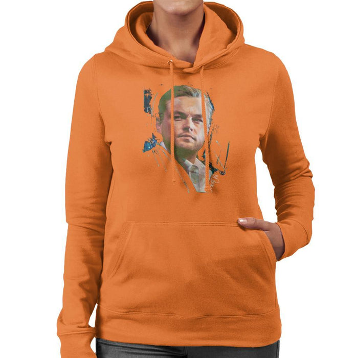 Sidney Maurer Original Portrait Of Leonardo DiCaprio Stare Womens Hooded Sweatshirt - Womens Hooded Sweatshirt