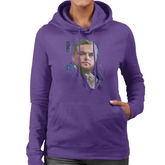 Sidney Maurer Original Portrait Of Leonardo DiCaprio Stare Womens Hooded Sweatshirt - Womens Hooded Sweatshirt