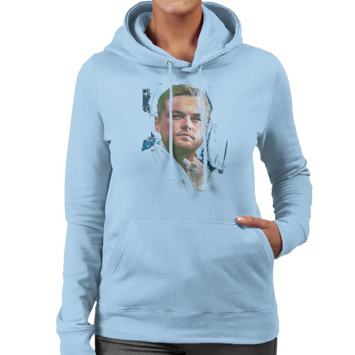 Sidney Maurer Original Portrait Of Leonardo DiCaprio Stare Womens Hooded Sweatshirt - Womens Hooded Sweatshirt