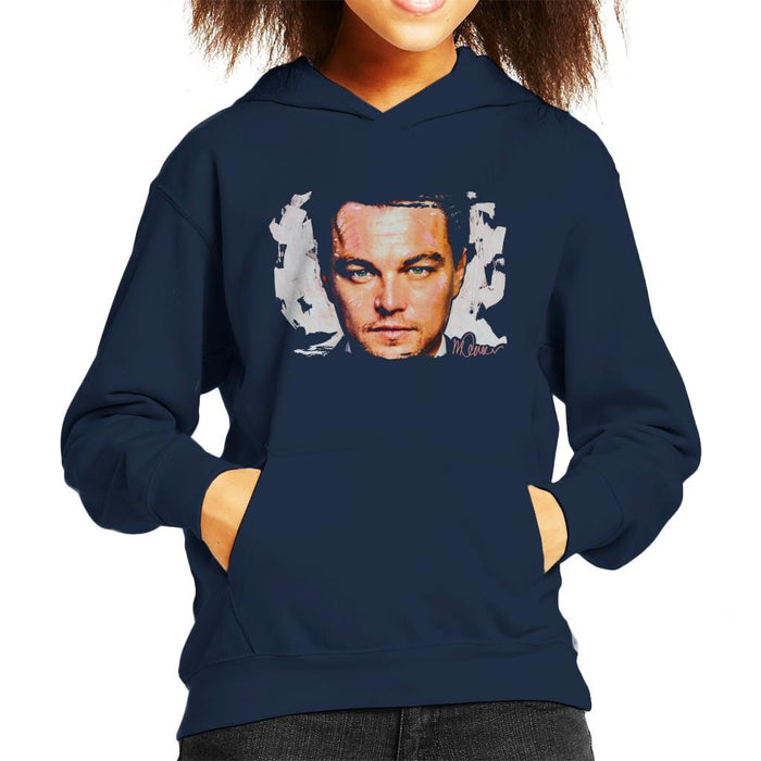 Sidney Maurer Original Portrait Of Leonardo DiCaprio Closeup Kids Hooded Sweatshirt - X-Small (3-4 yrs) / Navy Blue - Kids Boys Hooded