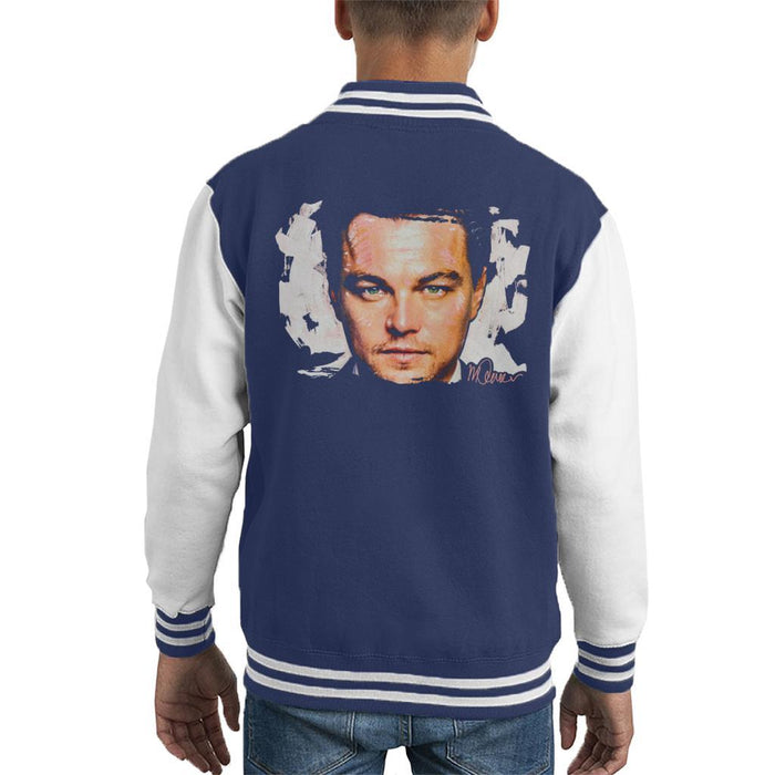 Sidney Maurer Original Portrait Of Leonardo DiCaprio Closeup Kids Varsity Jacket - X-Small (3-4 yrs) / Navy/White - Kids Boys Varsity Jacket