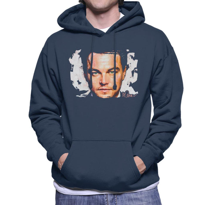 Sidney Maurer Original Portrait Of Leonardo DiCaprio Closeup Mens Hooded Sweatshirt - Small / Navy Blue - Mens Hooded Sweatshirt