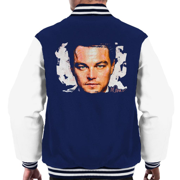 Sidney Maurer Original Portrait Of Leonardo DiCaprio Closeup Mens Varsity Jacket - Small / Navy/White - Mens Varsity Jacket