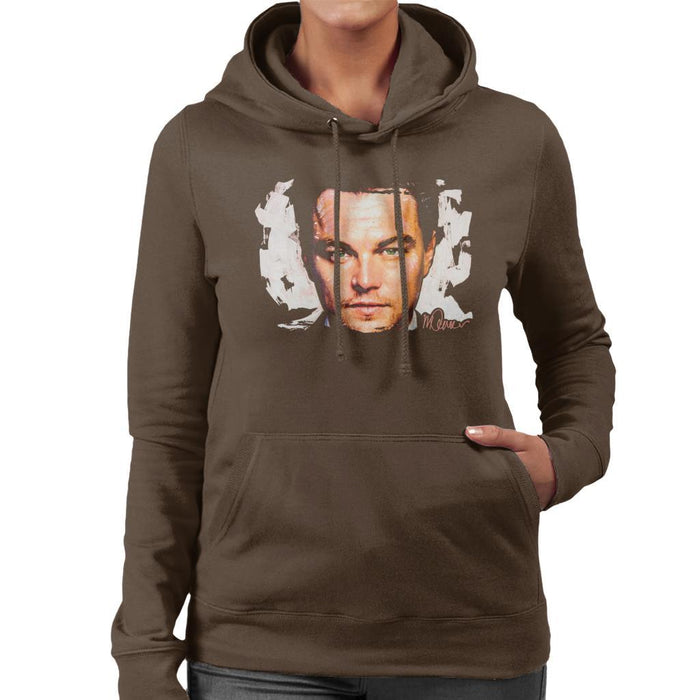 Sidney Maurer Original Portrait Of Leonardo DiCaprio Closeup Womens Hooded Sweatshirt - Small / Chocolate - Womens Hooded Sweatshirt