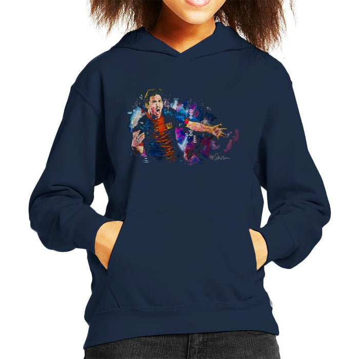 Sidney Maurer Original Portrait Of Lionel Messi FCB Badge Kids Hooded Sweatshirt - X-Small (3-4 yrs) / Navy Blue - Kids Boys Hooded