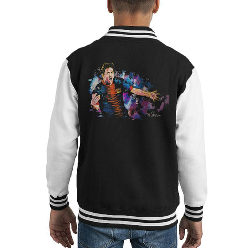 Sidney Maurer Original Portrait Of Lionel Messi FCB Badge Kids Varsity Jacket - Kids Boys Varsity Jacket