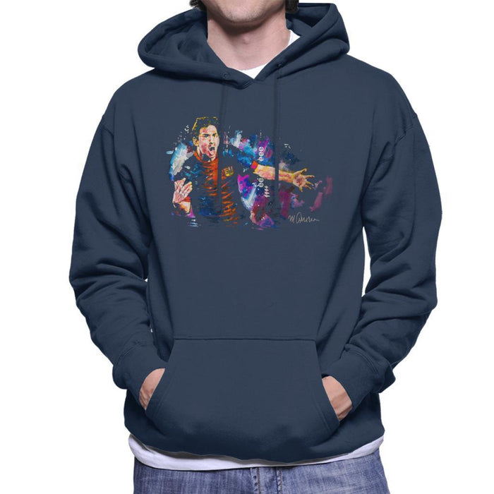 Sidney Maurer Original Portrait Of Lionel Messi FCB Badge Mens Hooded Sweatshirt - Small / Navy Blue - Mens Hooded Sweatshirt