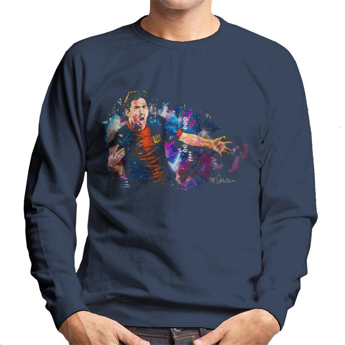 Sidney Maurer Original Portrait Of Lionel Messi FCB Badge Mens Sweatshirt - Small / Navy Blue - Mens Sweatshirt