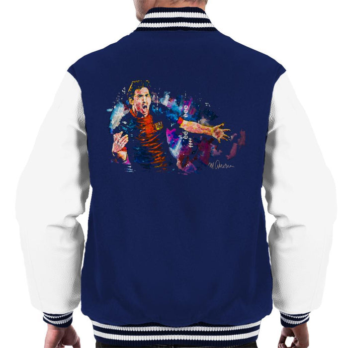 Sidney Maurer Original Portrait Of Lionel Messi FCB Badge Mens Varsity Jacket - Small / Navy/White - Mens Varsity Jacket