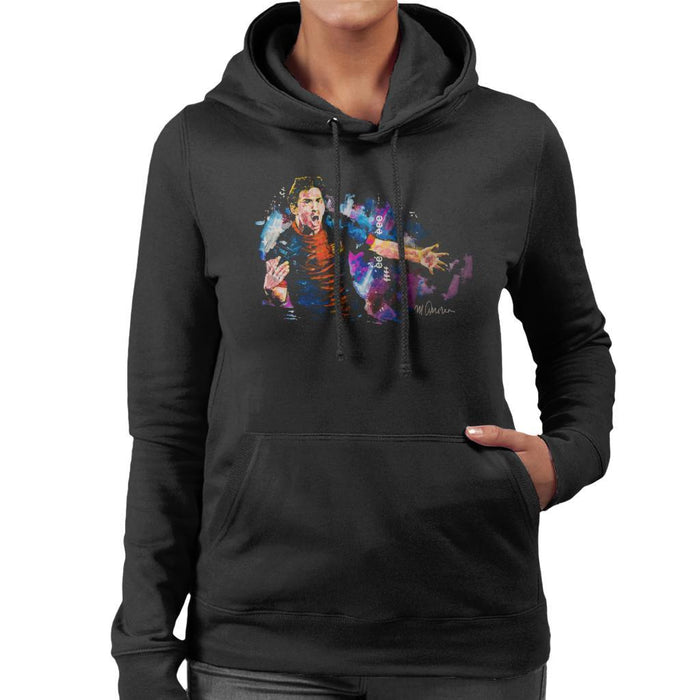 Sidney Maurer Original Portrait Of Lionel Messi FCB Badge Womens Hooded Sweatshirt - Womens Hooded Sweatshirt