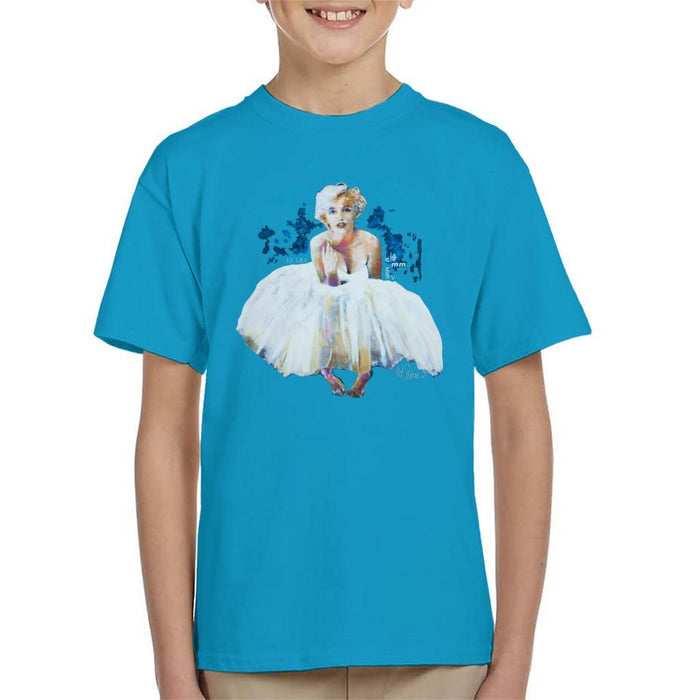 Sidney Maurer Original Portrait Of Marilyn Monroe White Dress Kids T-Shirt - Kids Boys T-Shirt