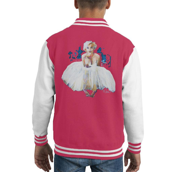Sidney Maurer Original Portrait Of Marilyn Monroe White Dress Kids Varsity Jacket - Kids Boys Varsity Jacket