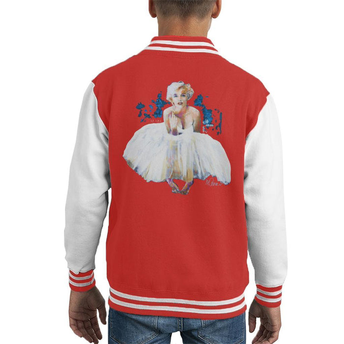 Sidney Maurer Original Portrait Of Marilyn Monroe White Dress Kids Varsity Jacket - X-Small (3-4 yrs) / Red/White - Kids Boys Varsity Jacket