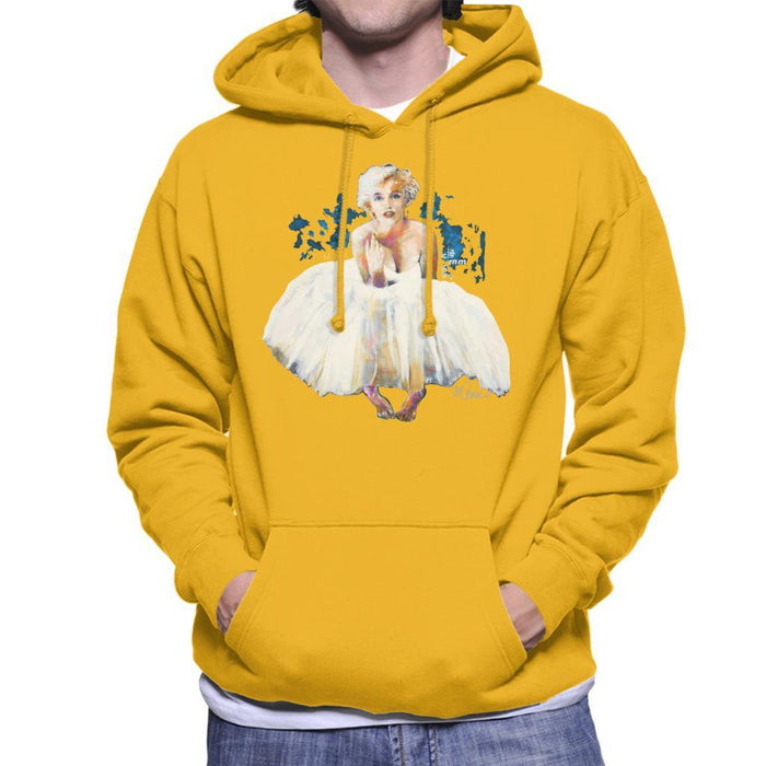 Sidney Maurer Original Portrait Of Marilyn Monroe White Dress Mens Hooded Sweatshirt - Small / Gold - Mens Hooded Sweatshirt