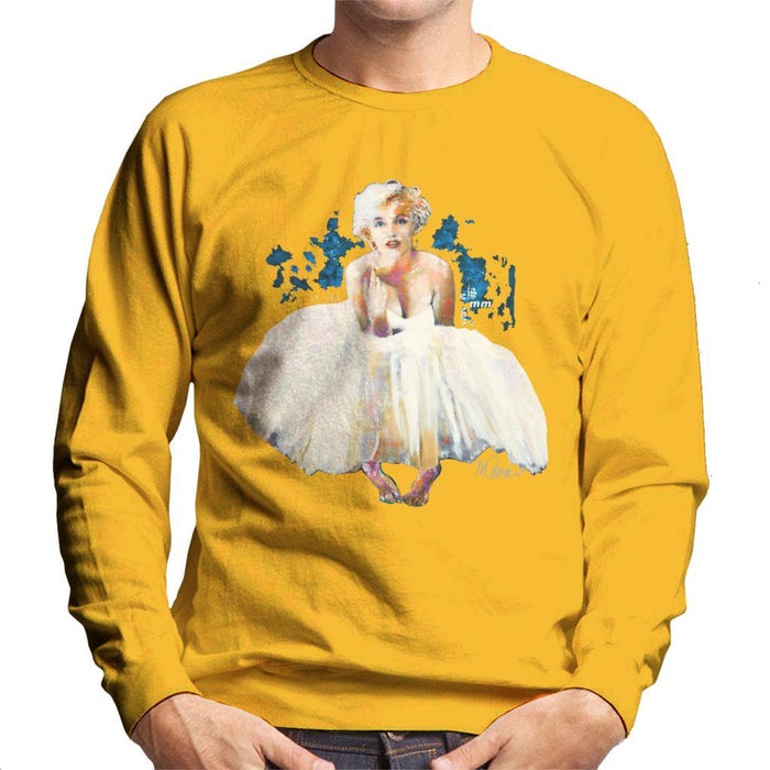 Sidney Maurer Original Portrait Of Marilyn Monroe White Dress Mens Sweatshirt - Small / Gold - Mens Sweatshirt