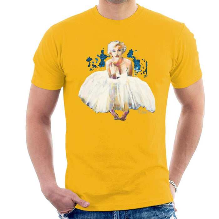 Sidney Maurer Original Portrait Of Marilyn Monroe White Dress Mens T-Shirt - Small / Gold - Mens T-Shirt