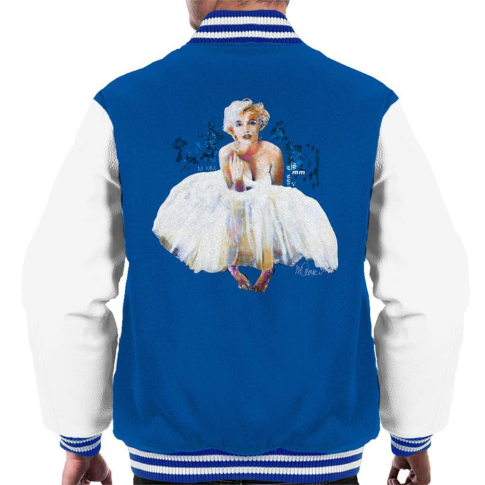 Sidney Maurer Original Portrait Of Marilyn Monroe White Dress Mens Varsity Jacket - Small / Royal/White - Mens Varsity Jacket