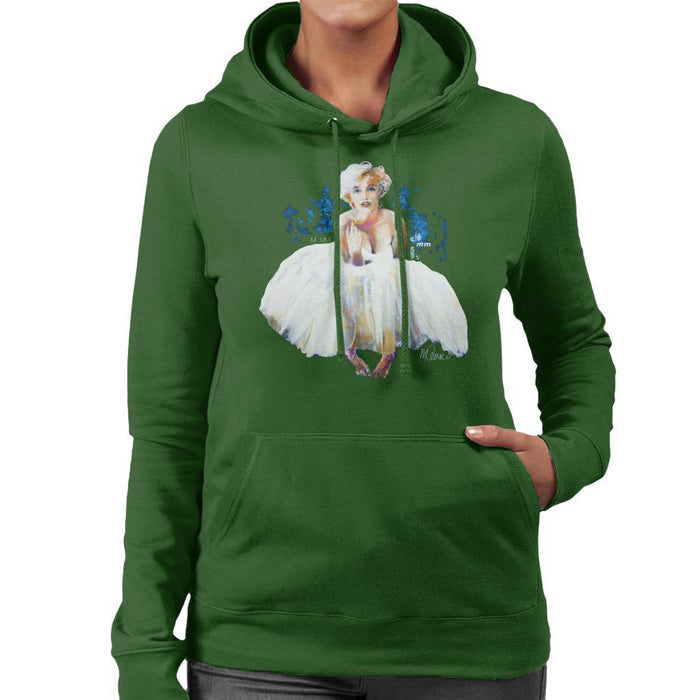 Sidney Maurer Original Portrait Of Marilyn Monroe White Dress Womens Hooded Sweatshirt - Womens Hooded Sweatshirt