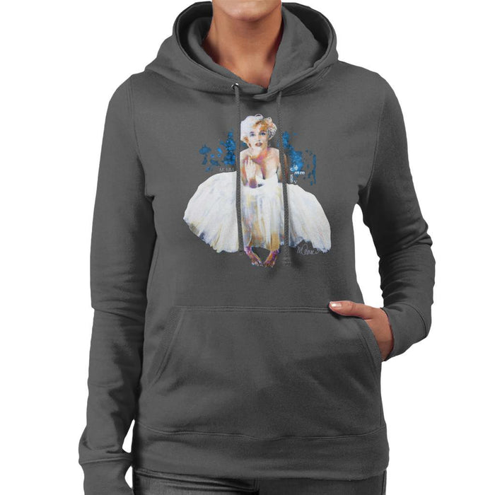 Sidney Maurer Original Portrait Of Marilyn Monroe White Dress Womens Hooded Sweatshirt - Womens Hooded Sweatshirt