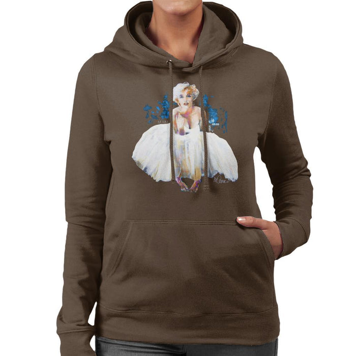 Sidney Maurer Original Portrait Of Marilyn Monroe White Dress Womens Hooded Sweatshirt - Womens Hooded Sweatshirt